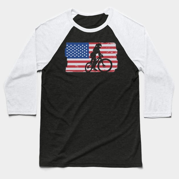 Cycling Road Bike US Flag Cyclist design Baseball T-Shirt by theodoros20